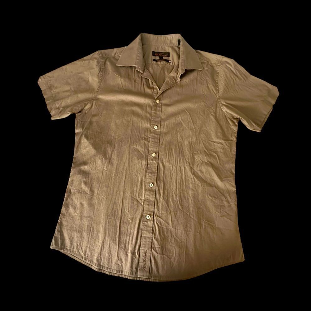 Ben Sherman Signature Tan Casual Button Down Short sleeve Shirt Size Large